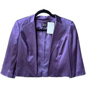 Adrianna Papell Silk purple Cropped Evening Shrug Jacket Blazer Notched Lapel 6